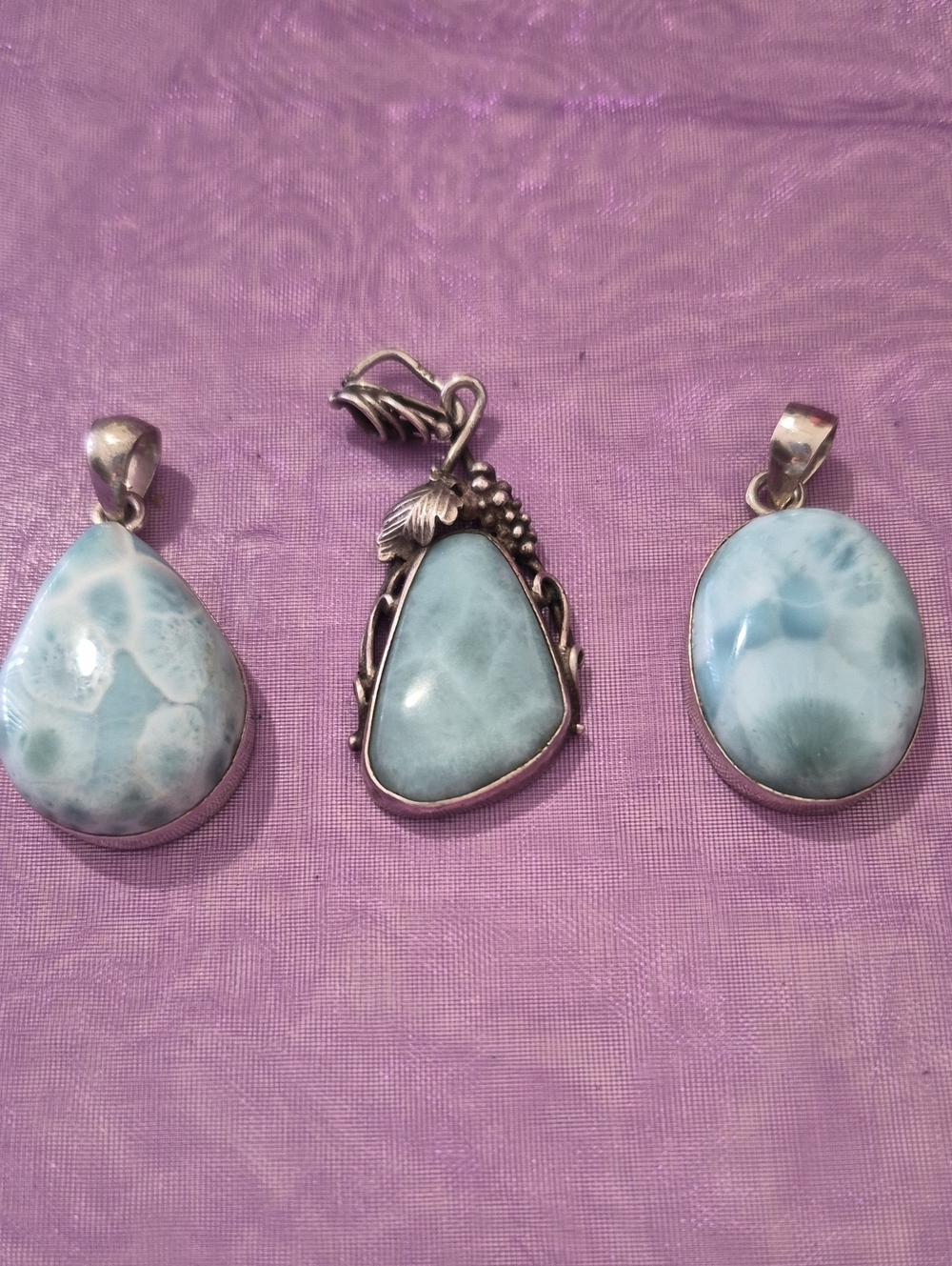 Sterling Silver Larimar Pendants - Light Blue Teardrop and Oval Options-3 Pieces